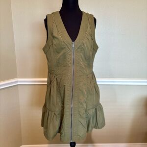 Entro Olive Green Utility Zip Front Dress Sleeveless Cargo Pockets Size L